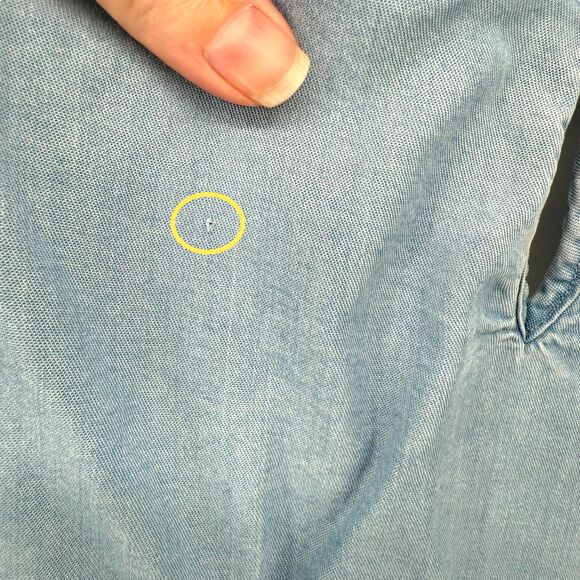 J. Jill Denim Blue Chambray Tiered Ruffle Bell Sleeve Blouse Top XLP Beachy READ - Picture 13 of 16